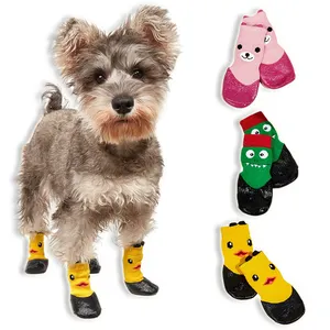 Sangle en coton Hotsale chaussettes imperméables antidérapantes pour animaux de compagnie bottes pour chiens bottes de pluie trempées pour animaux de compagnie ensemble de 4 pièces