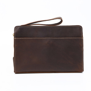 Bolso de mano de cuero de Caballo <span class=keywords><strong>loco</strong></span> de lujo para hombre de estilo vintage, bolso de mano con cremallera, correa de muñeca desmontable portátil RFID - Product Image 6