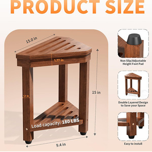 Wooden <b>bathroom</b> shower <b>stool</b>, two-tier storage rack, toilet triangular <b>stool</b>, toiletries storage rack - Product Image 3