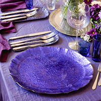 Assiettes de présentation en verre élégantes avec bordure dorée, plusieurs couleurs, pour mariages, fêtes et usage domestique – Vente en gros usine