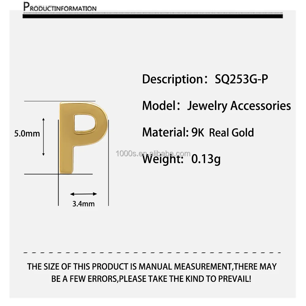 โรงงานขายส่งเครื่องประดับ DIY 9พันแข็งทองตัวอักษรตัวอักษรเริ่มต้นเสน่ห์สำหรับสร้อยข้อมือสร้อยคอ