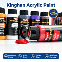 Kinghan Professionelles 48-Farben 60ml Acrylfarben-Set mit Stein, Glas, Leinwand & Papier - Lichtbeständig