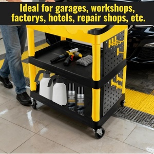 Chariot de rangement 3 niveaux jaune et noir pour detailing automobile, avec crochets pour panneaux de rangement, organisateur pour lavage de voitures, <span class=keywords><strong>garage</strong></span>, atelier, bricolage et maison - Product Image 6