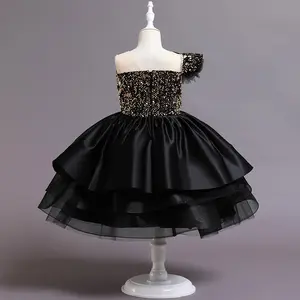 Yoliyolei 2022中国供应商，黑色蕾丝短袖花朵优雅女孩派对晚礼服/