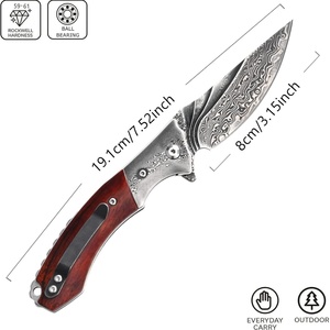 Couteau pliant Damas HK FB052 personnalisable de haute qualité, manche en bois jaune, lame de survie en acier inoxydable, camping, bricolage - Product Image 4