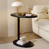 Table basse esthétique blanche pour salon, table d'appoint en bois avec plateau en marbre de forme ovale ou carrée pour balcon et rangement