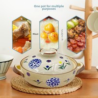 Pot en céramique ignifuge de style japonais, à motif floral peint à la main, grande capacité, double anse, pour soupe et ragoût, créatif, pour la maison