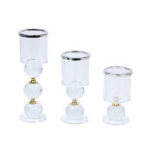 Crystal Candle Holders Glass Stemmed With Faceted Base Home Decoration - Product Image 3