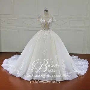 Ball Gown Wedding Dresses Princess Ball Gown Wedding Dress With Lace 3D Floral Illusion Bodice Cathedral Train Brodal Gowns For Women