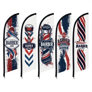 ธงโฆษณาแบบปรับแต่งได้ ขนาด 7.5 ฟุต 13 ฟุต สำหรับตกแต่งภายนอกอาคาร ร้านตัดผม ร้านบาร์เบอร์ สไตล์เรโทร รูปทรงขนนก พร้อมโลโก้ - Product Image 1