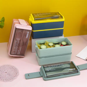 Lonchera Bento de 2 Niveles Apilable con Compartimentos Extraíbles, Apta para Microondas, Contenedor de Alimentos de Plástico - Product Image 1