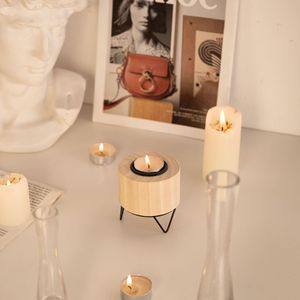 Wooden Tea Light Holder Round 8x8 Natural Wood Color Home Decoration - Product Image 2