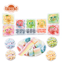 Bonbons gélifiés en rouleaux aux fruits multicolores 160g, saveur naturelle, fruits mélangés, emballage en conserve, étiquette personnalisée, vente en gros en vrac