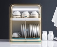 Boîte de rangement double couche pour vaisselle, organiseur de plats et de bols en plastique avec couvercle, égouttoir réglable pour armoire de cuisine