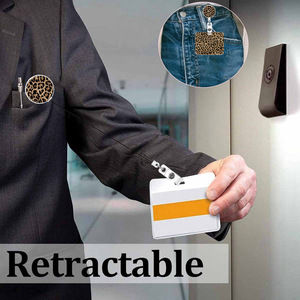 Brown leopard print retractable buckle phone/<b>ID</b> card <b>holder</b>, horizontal push-fit <b>ID</b> card protector, can be printed with logo. - Product Image 4