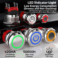 Interrupteur à bouton-poussoir métallique 20A haute puissance, éclairé par LED, étanche IP67, 12/16/19/22/25mm, à enclenchement momentané