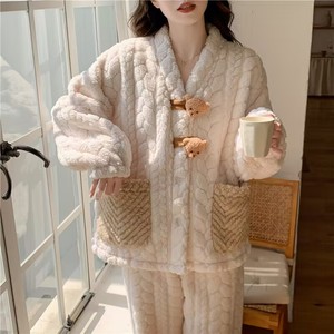 Conjunto de Franela Térmica de Manga Larga para <span class=keywords><strong>Mujer</strong></span>, Diseño de Osito, Otoño/<span class=keywords><strong>Invierno</strong></span> 2025, Nueva Llegada, Ropa de Casa Gruesa de Coral Fleece - Product Image 1