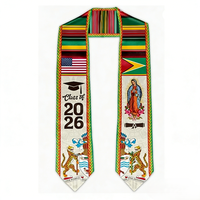 Écharpe de graduation personnalisée à double drapeau 2026 en satin de polyester, avec drapeau national américain, longue, pour lycée et adultes