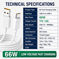 Cable de Carga Rápida USB Tipo C de 65W 6A, Cobre Estañado, PVC, Banco de Energía, Teléfono Android, Viajes, Oficina, OEM, ODM, Venta al Por Mayor