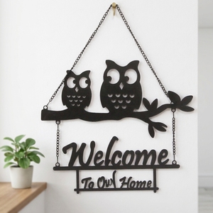 Hibou en métal découpé au laser noir, finition peinte à la main, personnalisable, décoration de jardin, art mural suspendu pour extérieur, cadeaux uniques pour Pâques - Product Image 1