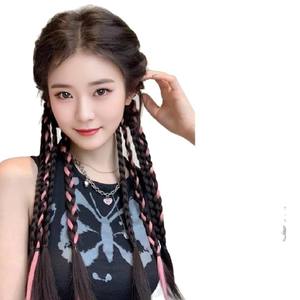 วิกผมหางม้าถักเปียสีหวานเท่ ไฮไลท์สีชมพู ต่อผมยาวแบบเกลียวคู่ สำหรับผู้หญิง สไตล์แมท ลุคสาวฮอต - Product Image 2