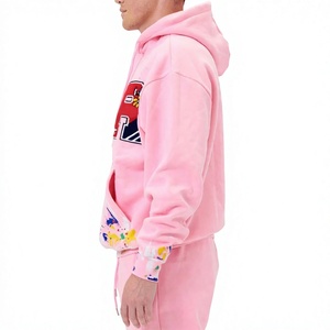 Sudadera con Capucha Oversize Rosa con Parche Bordado en R y Diseño de Salpicaduras de Pintura, Sudadera Casual de Forro Polar para Hombre - Product Image 5