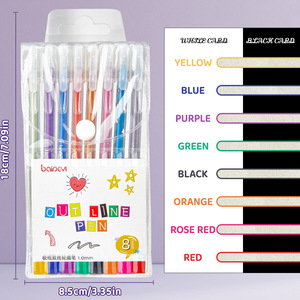 Stylo gel en plastique fluorescent argenté scintillant à paillettes fines pour enfants, double ligne, contour, 1,0 mm, 12 couleurs, pour dessin artisanal - Product Image 6