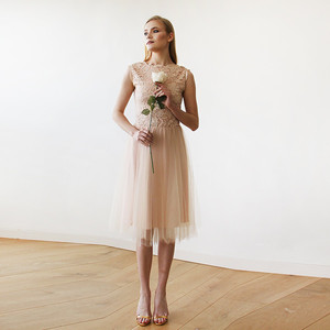 Robe courte sans manches en tulle rose et dentelle # 1159 - Product Image 3