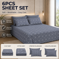 Ensemble de draps de lit rayés et à carreaux personnalisés en 6 pièces, 100% polyester, drap plat pour chambre à coucher avec taies d'oreiller