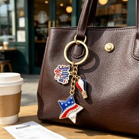 Porte-clés émaillé Fête de l'Indépendance USA avec pendentif étoile en strass et montgolfière, idéal pour sac à dos et sac à main
