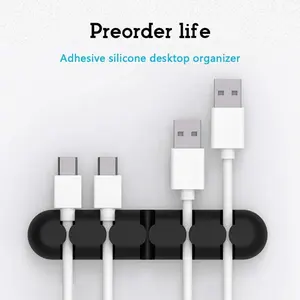 Organizador De Cable De Escritorio USB5チャンネルシリコンデスクケーブルクリップコード管理クリップトラベルシリコンケーブルオーガナイザー