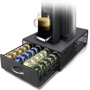Custom Black Single Serve Coffee Pod Drawer 30 Capacity Coffee Station Pod Capsule Storage Organizer