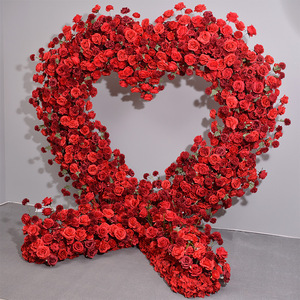 Arche de fleurs artificielles rouges en forme de cœur 5D pour la décoration de l'entrée de mariage, arche de toile de fond florale artificielle - Product Image 2