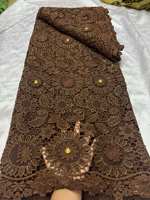 Dentelle africaine haut de gamme soluble dans l'eau, avec appliques en strass et broderies, pour robes de mariée et tenues de soirée, vente en gros