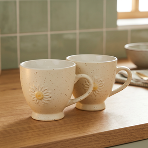 Tasse en céramique vintage à motif marguerite en relief, mug en porcelaine moucheté pour le thé et le café, idéal pour la table et le camping - Product Image 2