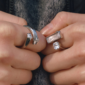 Geometric <b>Open</b> <b>Ring</b> With Diamonds Bezel Setting Unisex Fashion Jewelry Gift - Product Image 3