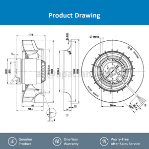 พัดลมระบายความร้อนแบบแรงเหวี่ยง ebmpapst รุ่น R2E250-RB06-01 ขนาด 250 มม. ใช้ไฟ AC 230V กำลังไฟ 250 วัตต์ กระแสไฟ 1.1 แอมป์ ผลิตโดย OEM พร้อมลูกปืน ความเร็วรอบ 2750 รอบต่อนาที สำหรับชุดจ่ายไฟ - Product Image 4