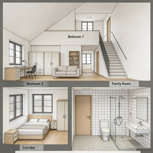Conception d'architecture de <span class=keywords><strong>maison</strong></span> africaine préfabriquée en bois à deux étages avec plan de l'étage à 3 chambres, garage et décoration intérieure - Product Image 3