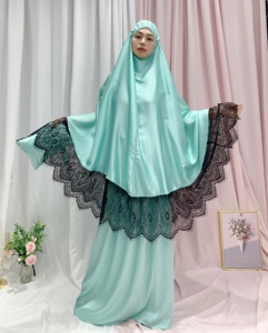 <span class=keywords><strong>2022</strong></span> nuovo kaftano in raso Dubai 2 pezzi abito islamico Abaya con pizzo tradizionale musulmano abbigliamento e accessori <span class=keywords><strong>per</strong></span> la preghiera - Product Image 4