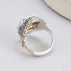 Anillos de Plata de Ley S925 BOCAI para Mujer y <span class=keywords><strong>Hombre</strong></span>, Diseño Retro con Incrustaciones de <span class=keywords><strong>Citrino</strong></span> Natural, Estilo Palacio, Joyería Fina de Plata - Product Image 4