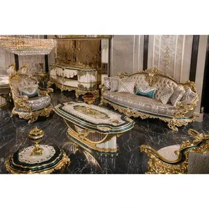 अमेरिकी लक्जरी प्राचीन पारंपरिक काले सोना अफ्रीकी शास्त्रीय बारोक शाही हाथ नक्काशीदार सोफे आधुनिक लिविंग रूम कॉफी टेबल