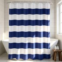 Rideau de Douche Classique à Rayures Imprimées de l'Usine Muyu, Écologique, Imperméable, en Polyester, 12 Crochets, Impressions Personnalisées OEM/ODM