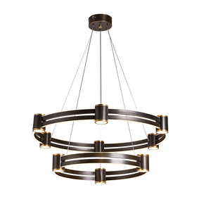 Copper New Design Living Room Led Ring Acrylic Lamp Round Hanging Chandelier Modern Hotel Circle Line Pendant <b>Light</b> - Product Image 5