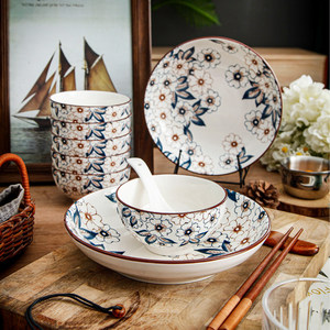 Service de vaisselle en céramique <span class=keywords><strong>japonaise</strong></span> pour restaurant, compatible micro-ondes, motif végétal, comprenant bol à riz, bol vapeur et <span class=keywords><strong>assiette</strong></span> combinée - Product Image 3