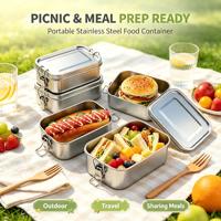 Lot de 4 boîtes bento rectangulaires en acier inoxydable avec verrou, capacité 550 ml, étanches, réutilisables, faciles à nettoyer, pour adultes