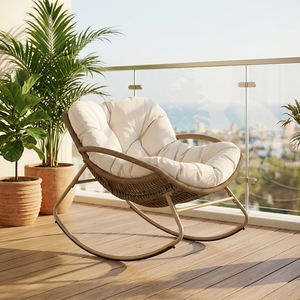Nouvelle conception de chaise suspendue en forme d'œuf pour patio extérieur, résistante aux intempéries, en rotin PE, avec coussin épais et moelleux - Product Image 3