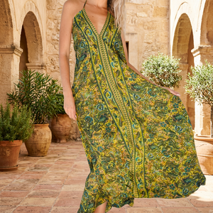 Vestido de Verano de Seda y Viscosa con Estampado Floral Natural, Corte en A, Escote en V, Largo Midi, Espalda Descubierta, Talla Única, Tirantes Ajustables - Product Image 3