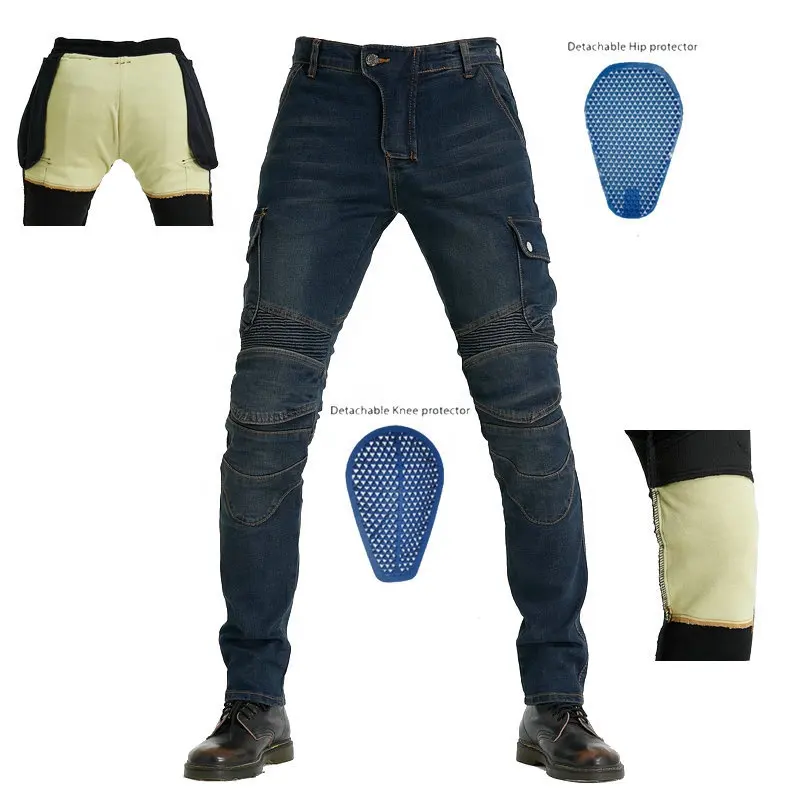 RG-Custom Logo abnehmbare Knie-und Hüft schutz Kevlaring Protective Men Denim Motorrad hose