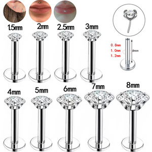 ASTM F136 Bezel Set CZ Top Grade zircone Labret Piercing Plug-in <span class=keywords><strong>per</strong></span> le labbra orecchino con perno <span class=keywords><strong>trago</strong></span> Body Piercing gioielli all'ingrosso - Product Image 5
