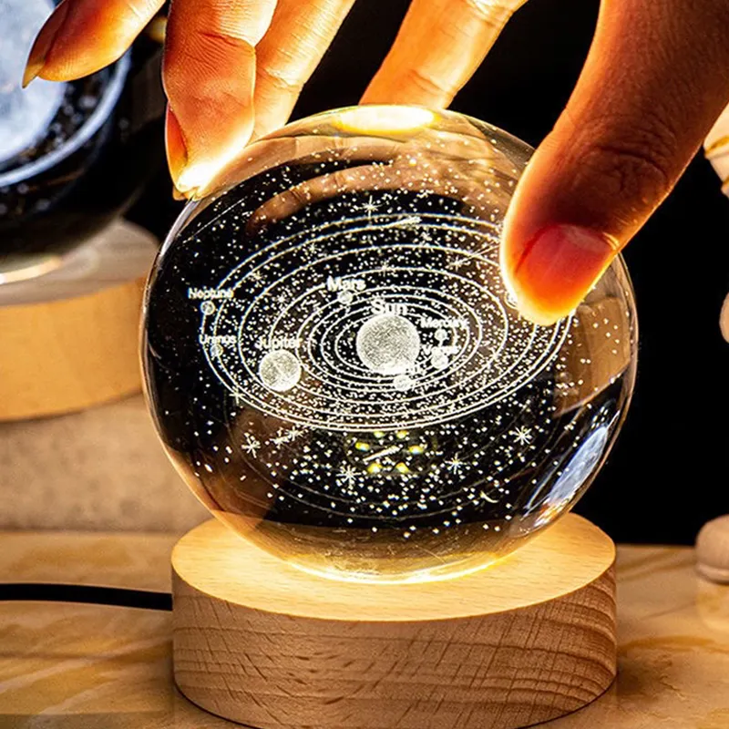 Crystal ball Crystal Astronaut Planet Globe 3D Laser Engraved Solar System Ball with Touch Switch LED Light Base Astronomy Gift